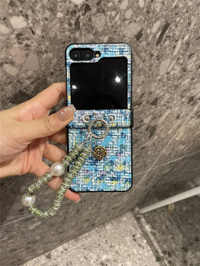 한국 패션 꽃 짧은 스트랩 힌지 케이스, 삼성 갤럭시 Z Flip6 케이스, Z Flip5 Z Flip4 Z Flip3 Razr50 울트라 포켓 2 N3flip