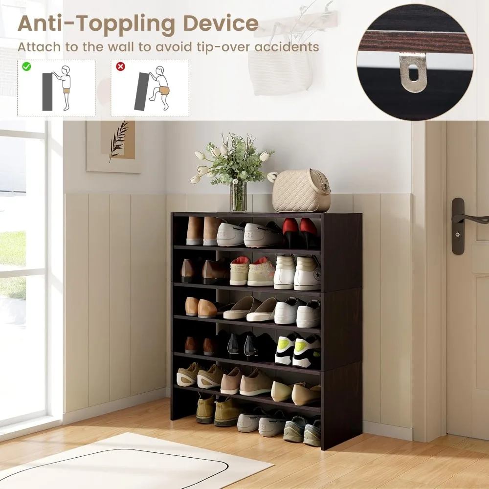 Stackable 6-Tier Shoe Organizer, Modern Freestanding Shoe Storage Rack, Space-Saving Shoe Shelf Tower (2 Pack)