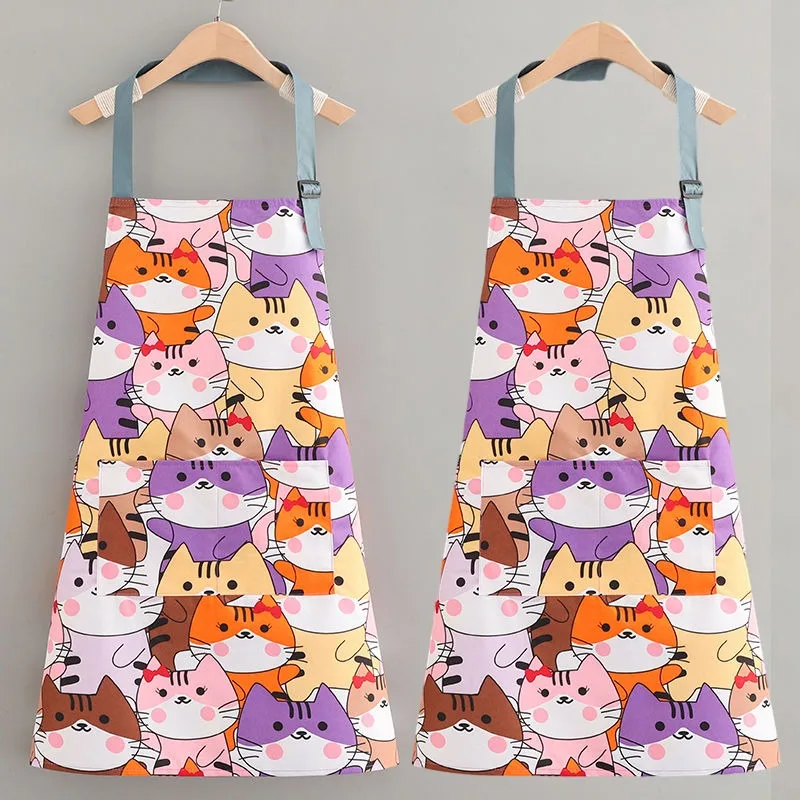 Tablier imperméable de dessin animé pour hommes et femmes, cuisine domestique, résistant à l'huile, cuisine, uniforme de chat, bavoir, cuisson au café, accessoires propres