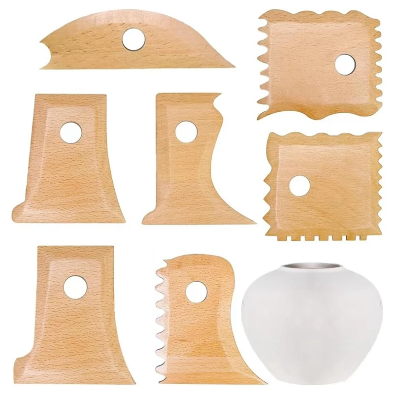 7 Pcs Pottery Tool Kit Wooden Pottery Trimming Tools Multishape Pottery Profile Rib Bundle Foot