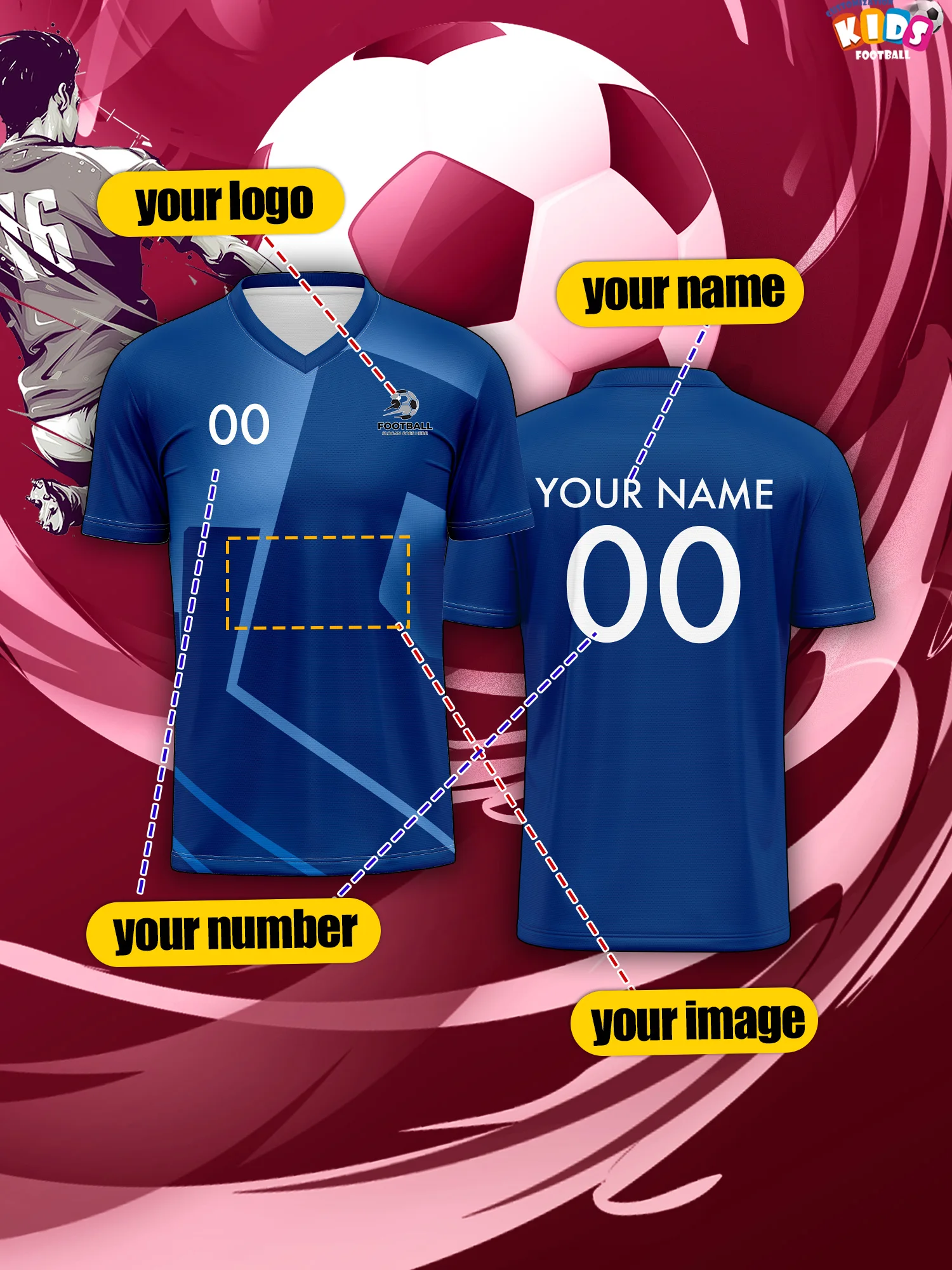 2026 Children's Custom Name and Number Sports V-Neck Jersey, Quick-Drying, Stylish, Heat-Sublimation Technology, Casual Wear