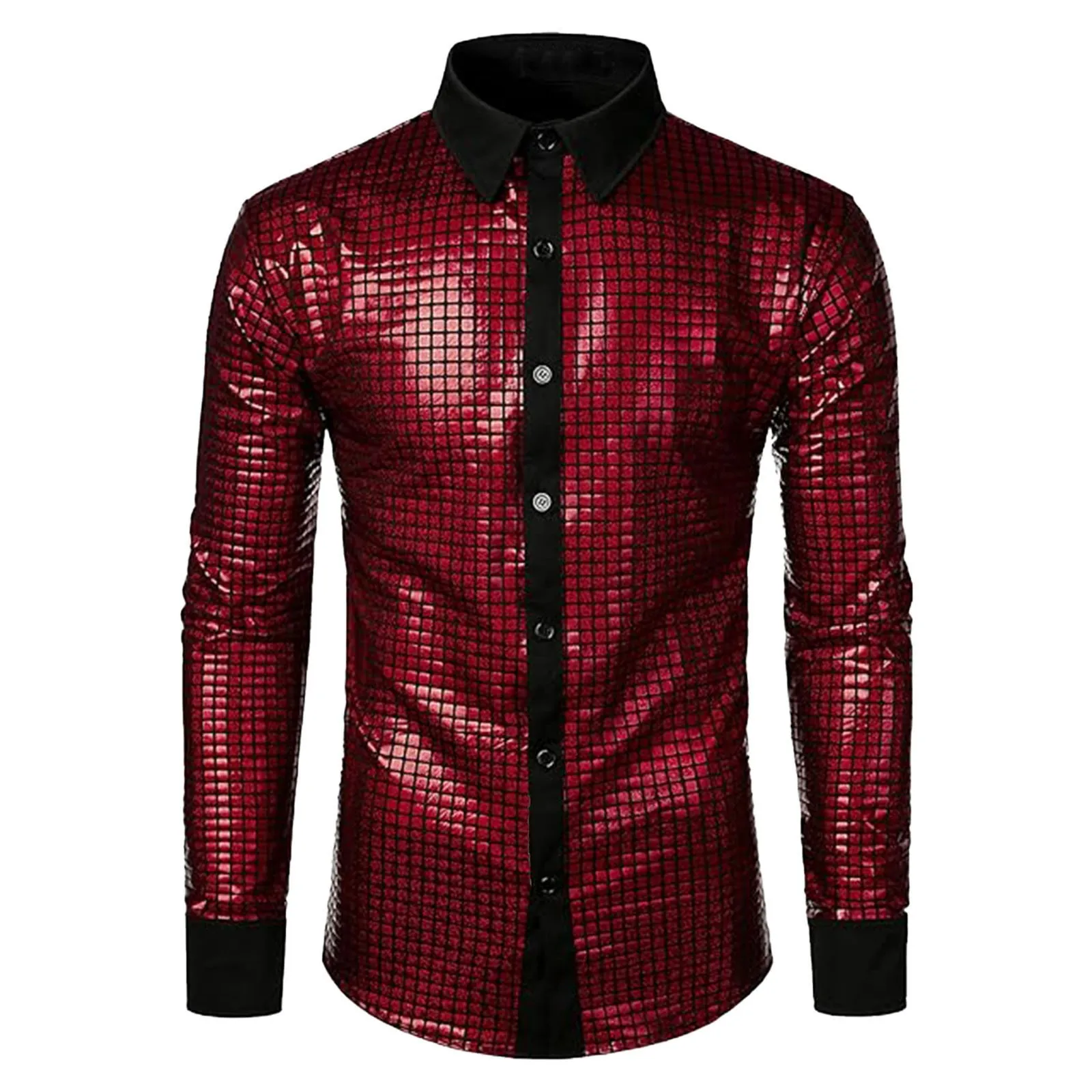 Sequin Casual Shirt For Mens Performance Clothing Shiny Lapel Long Sleeved Shirts Male Blouses Tops Spring Fall Cardigans