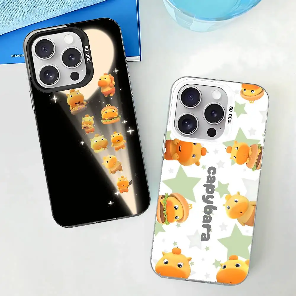 Lulu C-Capybara Cute Phone Case For IPhone 17 16 15 14 13 12 11 Pro Max Plus Color Shockproof Back Silver Cover