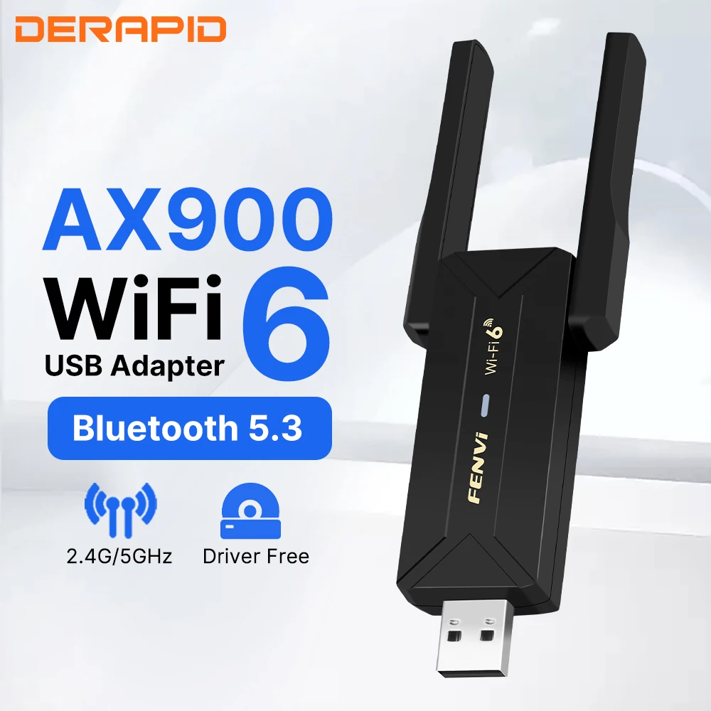 

Fenvi WiFi 6 AX900 Dual Band 2in1 USB Bluetooth 5.3/5.4 Network Wireless Wlan Adapter 2.4G&5GHz Win10/11 Driver Free Receiver
