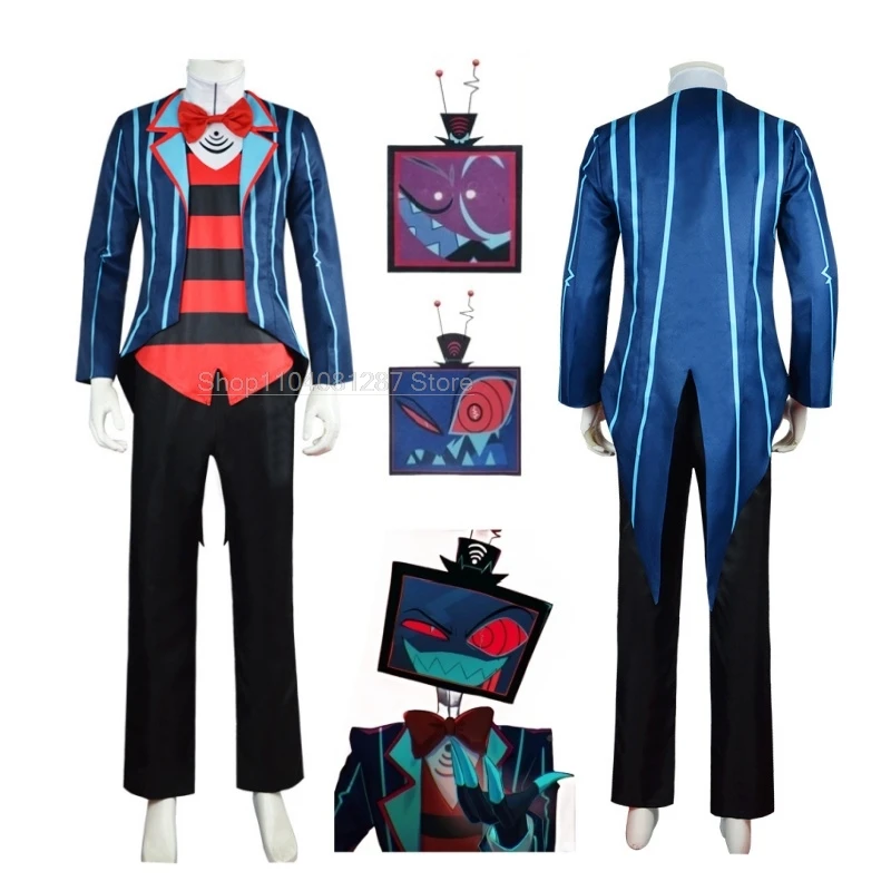 

Hazzbin Costume Cosplay Hotel Vox Cosplay Uniform Mask Suit Outfit Halloween Carnival Christmas Blue Red Suit Role Playing