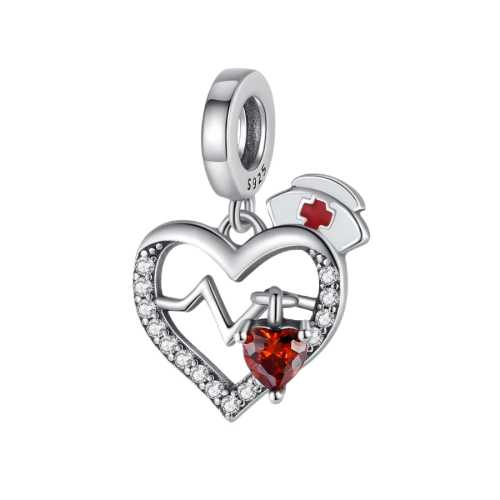 925 sterling silver pendant, caring nurse beads, compatible with original bracelet, men's and women's DIY jewelry gift