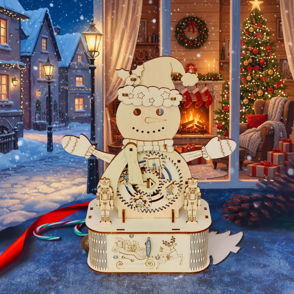 لغز خشبي ثلاثي الأبعاد لموسيقى رجل الثلج، لعبة تجميع الموسيقى الإبداعية، نموذج مشهد محاكاة الشتاء، تعليم تفاعلي بين الوالدين والطفل
