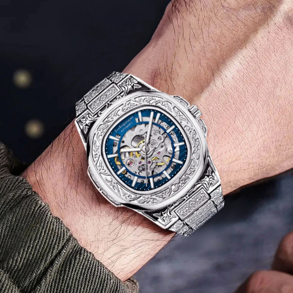 

Мужские роскошные подарочные простые мужские часы в стиле ретро, деловые мужские водонепроницаемые автоматические механические часы с ночником, спортивные часы