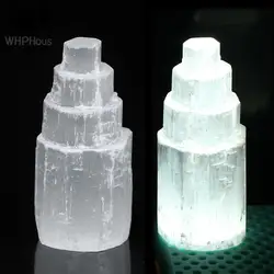 Selenite Natural Stone Lamp White Gemstones Ice Berg Carved Lamp Crystal Ore Decor Gypsum Tower Mineral Quartz Tower Home Decor