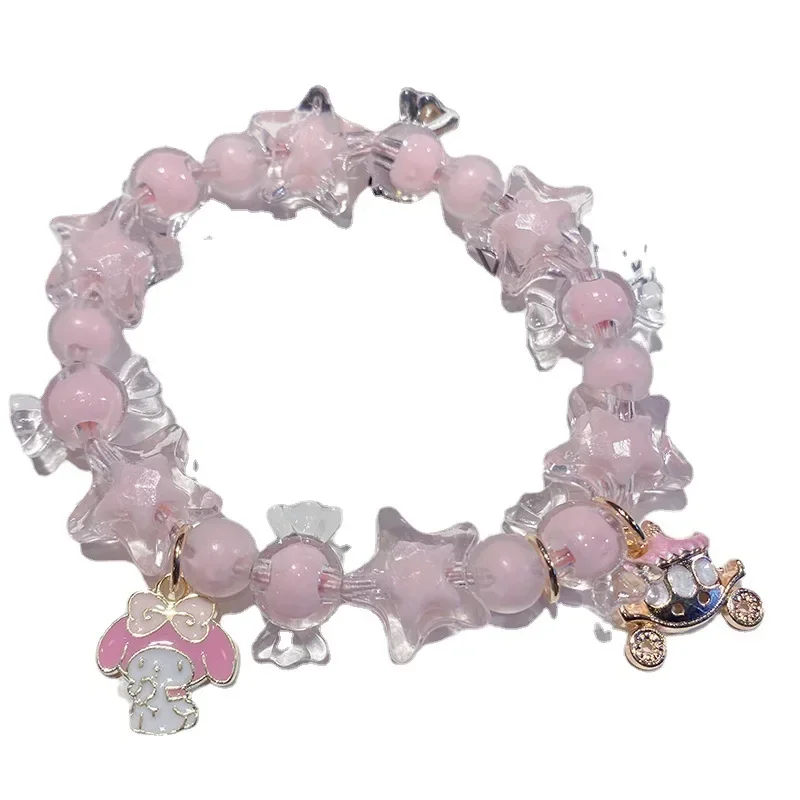 Sanrio-pulsera con cuentas de cristal de Hello Kitty para niña, brazalete con colgante de dibujos animados, accesorios de joyería bonitos, regalos de Cinnamoroll Melody