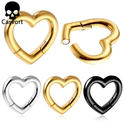 Casvort 2 PCS Peach Middle Heart Ear Weights Hangers Ear Gauges Plug 316 Stainless Steel Piercing Women Wedding Body Jewelry