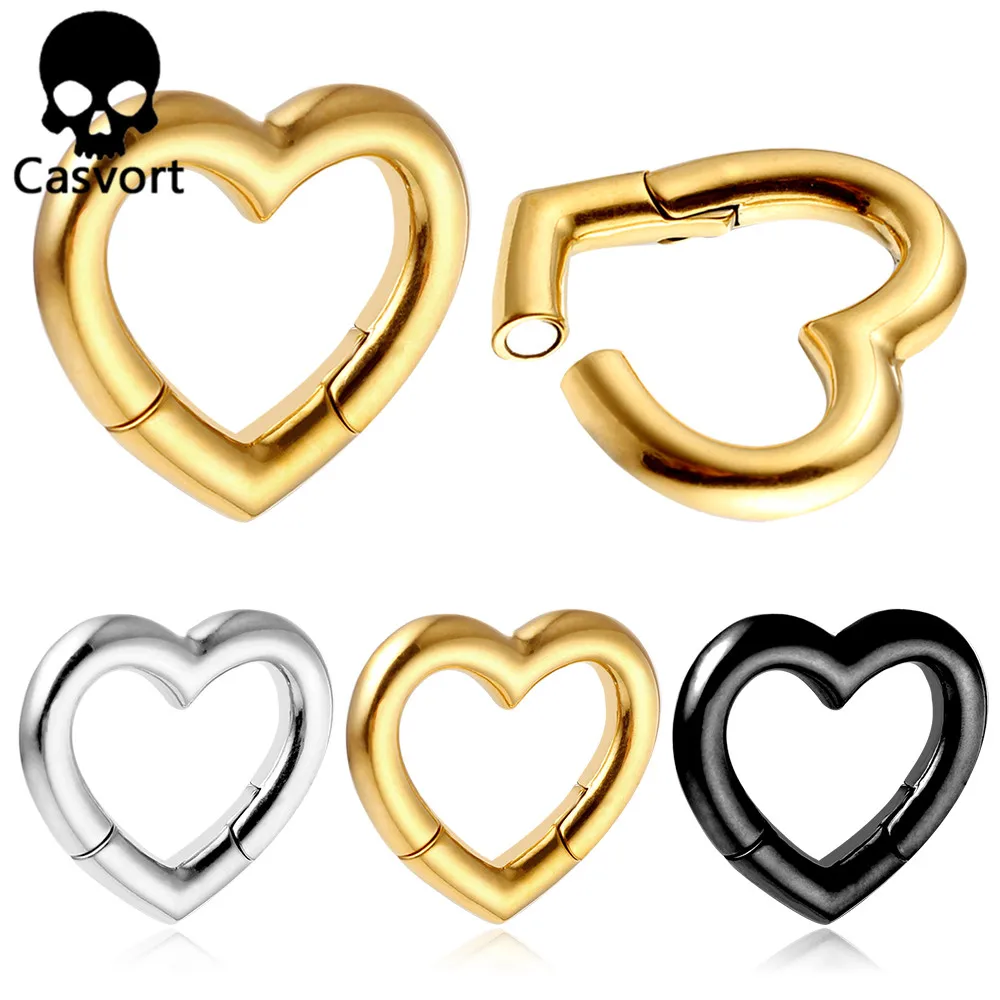 Casvort 2 PCS Peach Middle Heart Ear Weights Hangers Ear Gauges Plug 316 Stainless Steel Piercing Women Wedding Body Jewelry