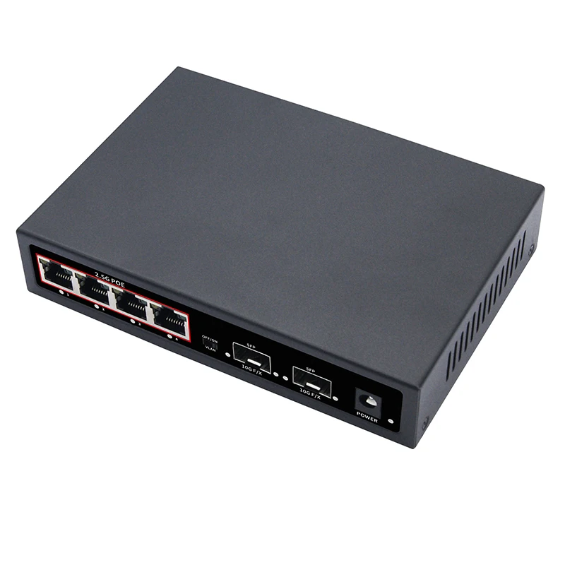 6 พอร์ต POE RJ45 Ethernet Switch 2.5Gbe 10G SFP + สวิตช์เครือข่ายสําหรับ Uplink Unmanaged Plug and Play สําหรับกล้อง IP/NVR