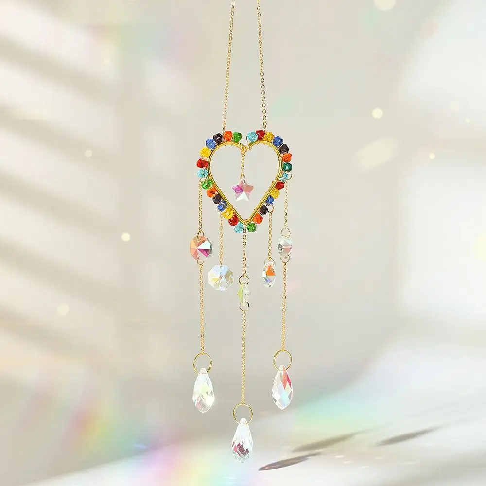 Moon Star Heart Crystal Sun Catcher Pendant Natural Hanging Suncatcher Chandelier Handmade Rainbow Catcher For Home Party Decor