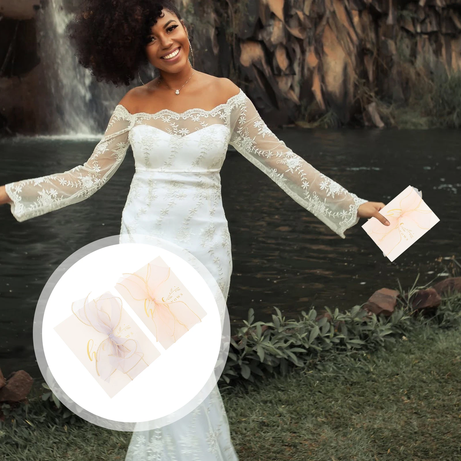 

2 Pcs Oath Hand Card Wedding Declaration Cards Bow Vow Romantic Handy Vows Book Paper Day