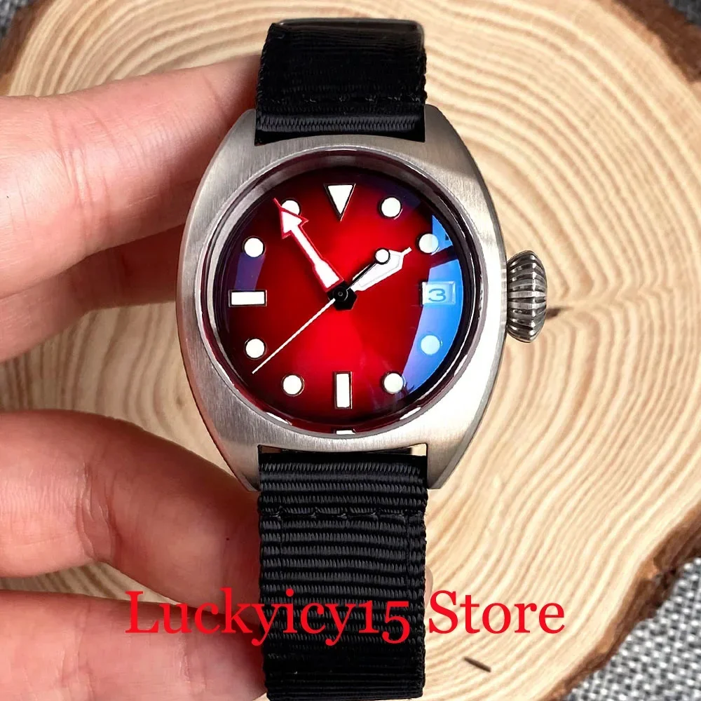 

Tandorio 36MM Military Watches Red/Green Sunburst Dial Luminous Japan NH35 Movement Auto Men Watch Double Dome AR Sapphire Glass