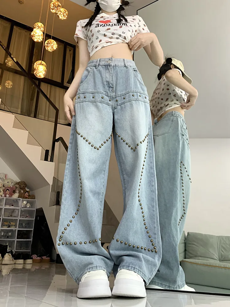 Women Y2k Star Jeans Baggy Harajuku Oversize Denim Trousers 90s Aesthetic Jean Pants Vintage Japanese 2000s Style Trashy Clothes