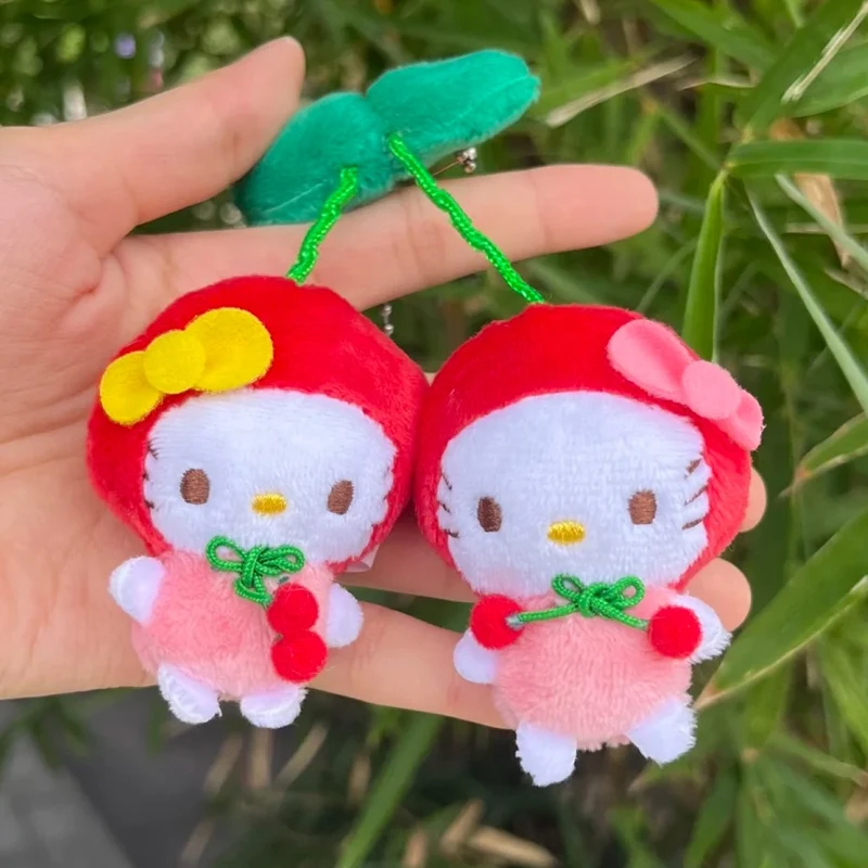 اليابانية 3D الكرز مرحبا كيتي حقيبة مدرسية قلادة Kawaii Harajuku لطيف مرحبا كيتي المفاتيح قلادة اكسسوارات هدية عيد ميلاد