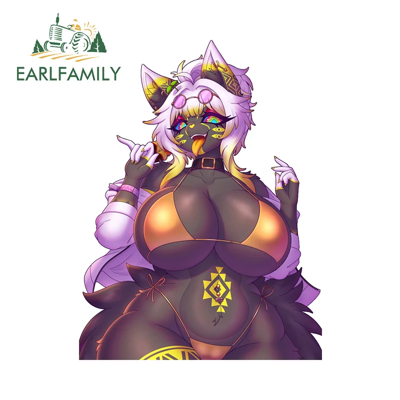 EARLFAMILY 13cm x 8cm Female Furry Hentai Stickers Ankha Black Fur Huge Boobs Original Car Accessories Breasts Waifu Decals