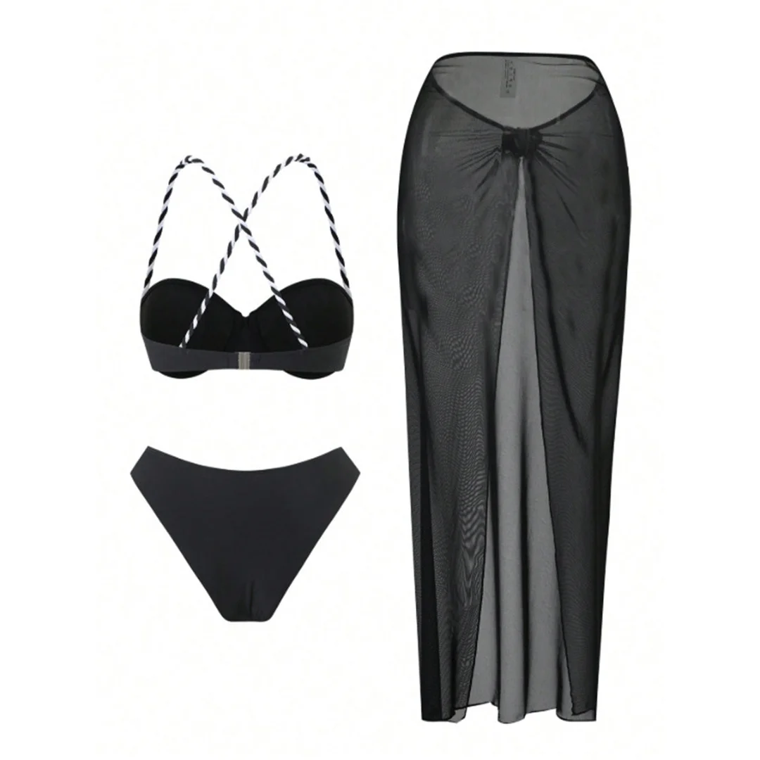 XS - L 3-teiliges Set mit Rock, Bügel-Bikini, Damen-Badeanzug, Damen-Bademode, dreiteiliges Bikini-Set, Badebekleidung, Badeanzug, Schwimmbekleidung V8045 – Detail 4