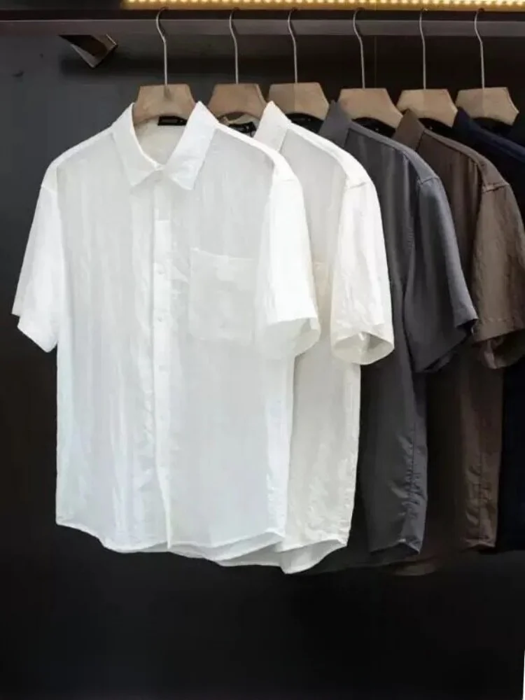 

Linen Rayon Blend Short Sleeve Business Shirt Skin-friendly Breathable Spring Summer Men's Commuter Casual Knitted Shirt