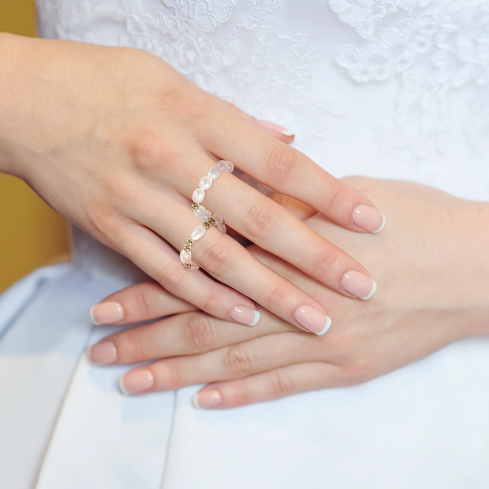 2 anillos de perlas de agua dulce con cuentas hechas a mano (único + doble cuenta), joyería de moda para mujer, decorativa elástica