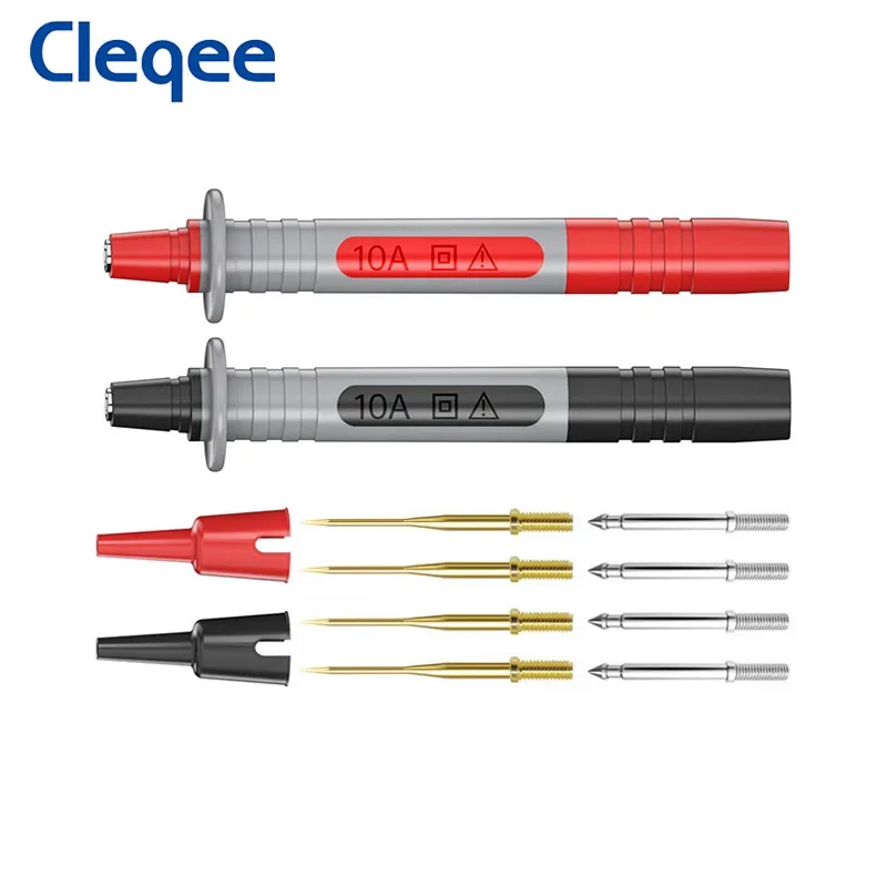 Cleqee P8003 12 sztuk multimetr sonda testowa pióro z wymiennymi igłami o grubości 2mm pozłacane 1mm ostre szpilki 4mm gniazdo bananowe