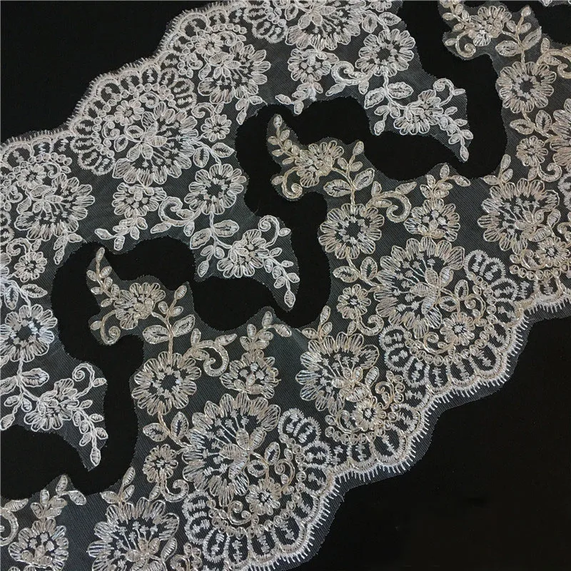 

9Yds Cord Embroidery White Ivory Fabric Flower Venise Venice Mesh Lace Trim Applique Sewing Craft for Wedding Veil Decor