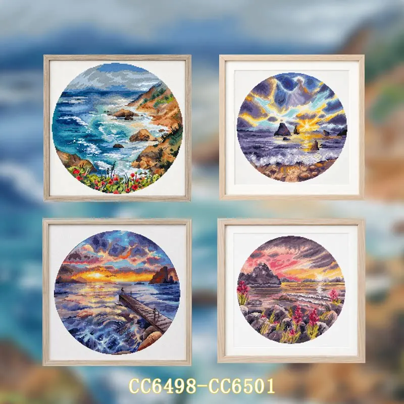 [CC-Round Bay Landscape]11CT 14CT 16CT DIY Stamped Cross Stitch Kit with Printed Canvas and Cotton Threads Embroidery
