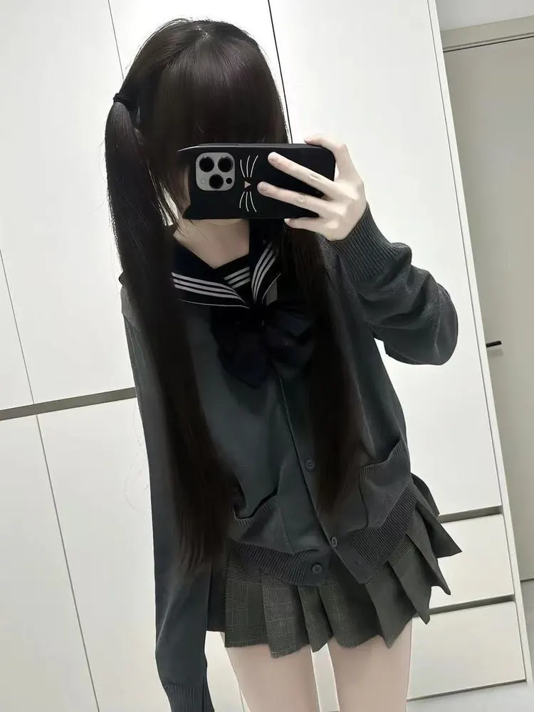 

Оригинальный трикотажный комплект JK с длинным светом Navy orm Tee Piece ort Юбка College orm Sle Pure Color Универсальный женский...