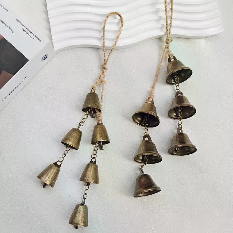 Vintage Brass Hanging Bells With Rustic Retro Design And Melodic Chime Perfect For Home Wall Decor Patio Garden Door Decoration