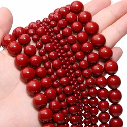 4/6/8/10/12mm Natural Stone Red Cinnabar Beads Round Spacer Beads for Jewelry Making Supplies DIY Bracelets Accessories 15''