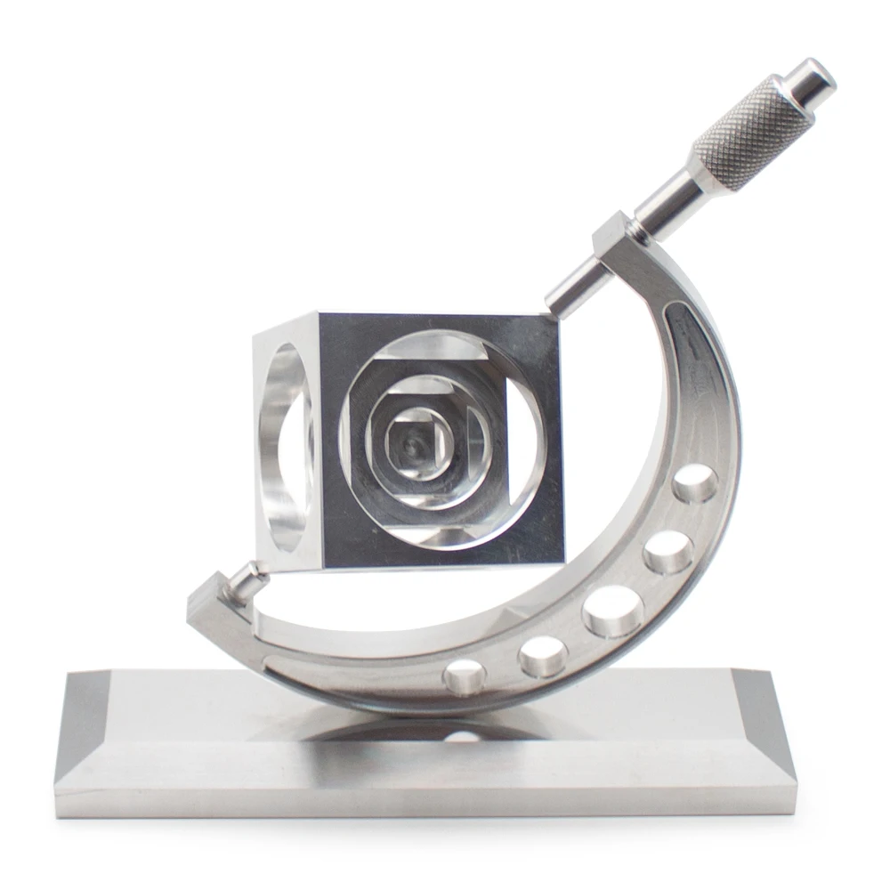 High-Precision Micrometer Desk Ornament CNC-Machined Aluminum Alloy Rotating Decor Silver/Gold Optional