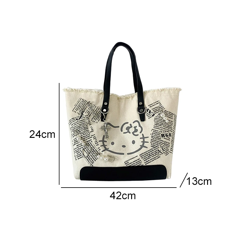 Sanrioed Anime Hello Kitty Large Capacity Slanting Backpack Cute Handbag Tote Bag Cartoon Satchel Bag Birthday Gift for Friend