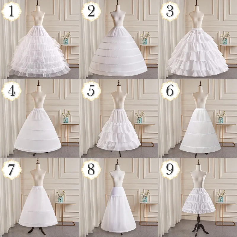 

6-Hoops Underskirt Women Petticoat Wedding Dress Pleated Crinoline White a Line Floor Length Under Skirt Cancan Pettidresses