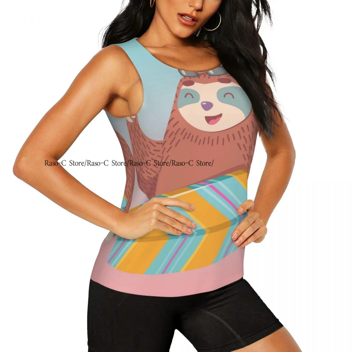 Women Sexy Vest Cute Sloth With Surf Board Sleeveless Round Neck Tank Tops Female Casual Basic Camisole