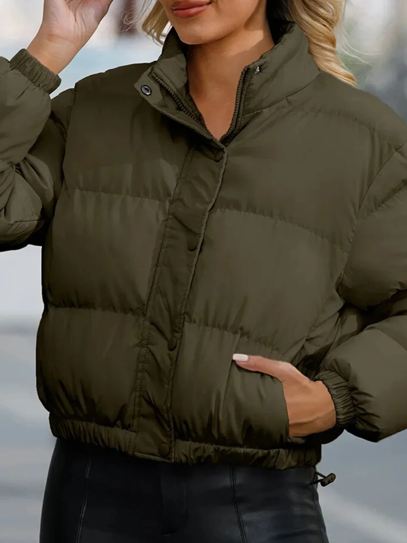 Dames Korte Katoenen Gewatteerde Jas Lange Mouwen Coltrui Warm Casual Loose Fit Herfst Winter Mode Bovenkleding 601