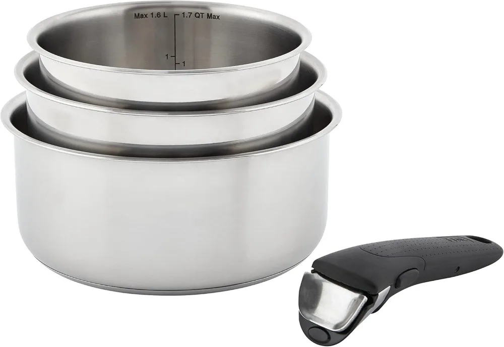 

Stainless Steel Cookware Set 4 Piece, Induction, Oven Safe, Stackable Cookware, Pots and Pans, RV, Camping, Frying Pans