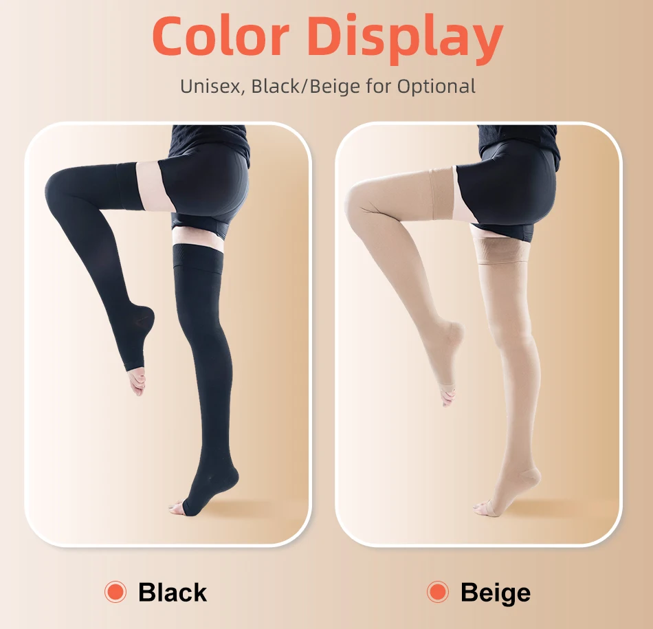 Offene Zehenpartie, Kompressionsstrümpfe der Klasse 3, über dem Knie, Unisex, 34-46 mmHg, Kompressionssocken für Krampfadern, extra groß 3XL 4XL 5XL – Detail 3
