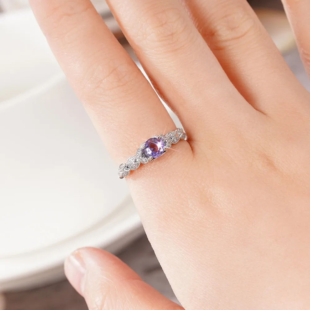 Temperament Four Claws Inlay Colored Gemstone 5A Zircon Leaf Vine Band Rings for Women Elegant Promise & Wedding Jewelry Gifts