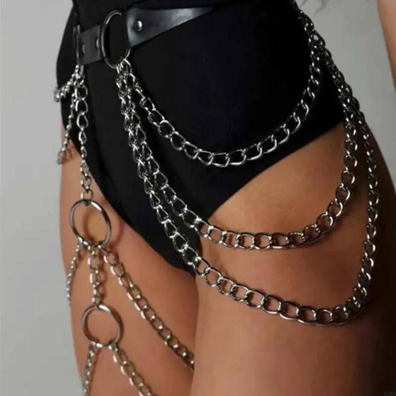 Gothic PU Leather Thigh Chain Women's Gothic Style Adjustable Thigh and Hip Chain Harness Unique Waist Chain