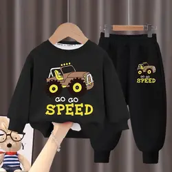 2024 Autumn New Children's Clothing Sets Boys and Girls Fashion Sweatpant Set Kids Car Print Hoodies Suits Kids Casual Tracksuit