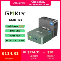 GMKtec G3 Настольный мини-ПК Alder Lake N100 Windows 11 Pro Intel 12th DDR4 8 ГБ ОЗУ 256 ГБ ПЗУ WiFi 6 BT5.2 Компьютер Мини-ПК Работа