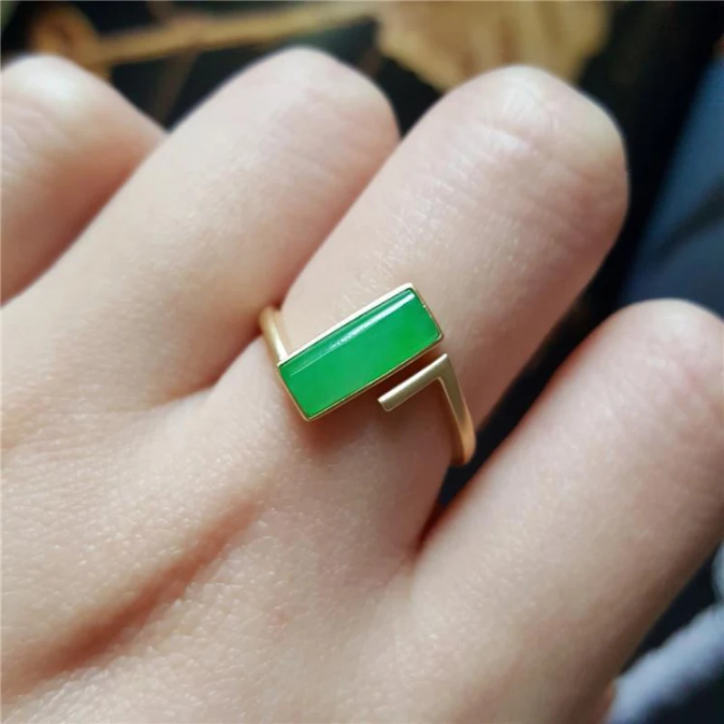 

Original fresh Natural Hotan Jade rectangular rings for women simple and charming design party jewelry Adjustable opening