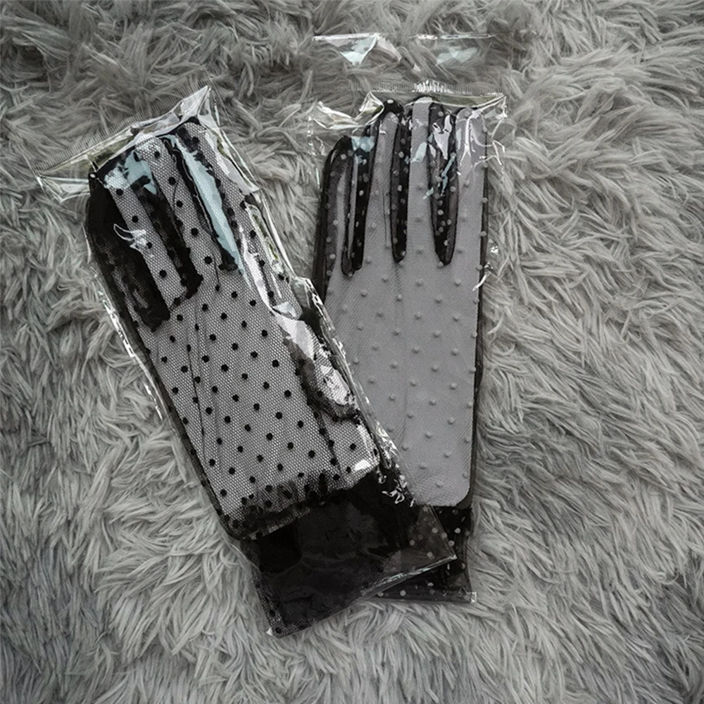 

Перчатки для верховой езды, летние гибкие аксессуары, эластичные перчатки из тюля Falbala с полным пальцем, кружевные варежки в пятнах, перчатки в пятнах