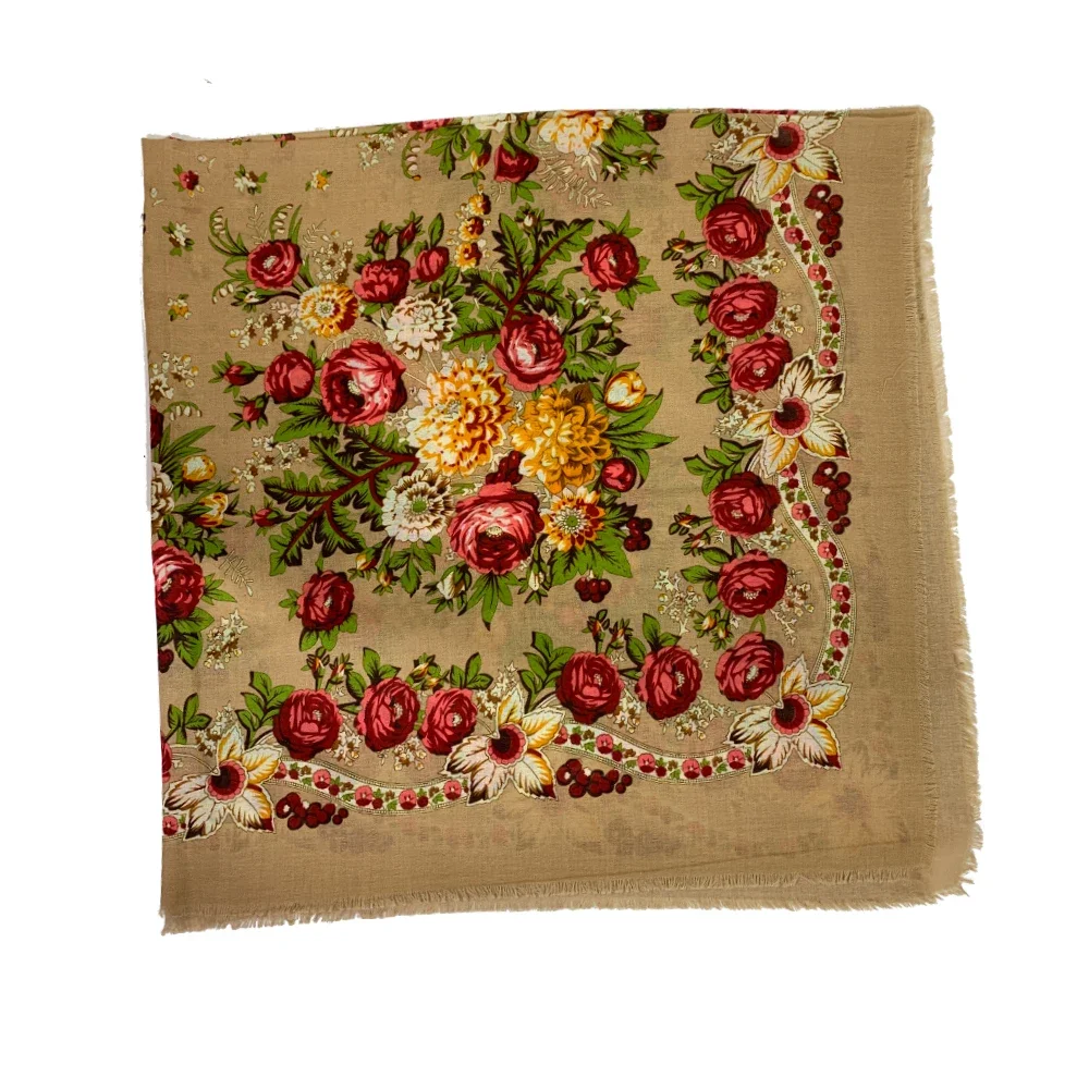 Foulard Carré Russe Mince et Respirant pour Femme, Châle Bandana de Luxe à Imprimé Floral, 21 ème, Étole de Plage, 130x130cm