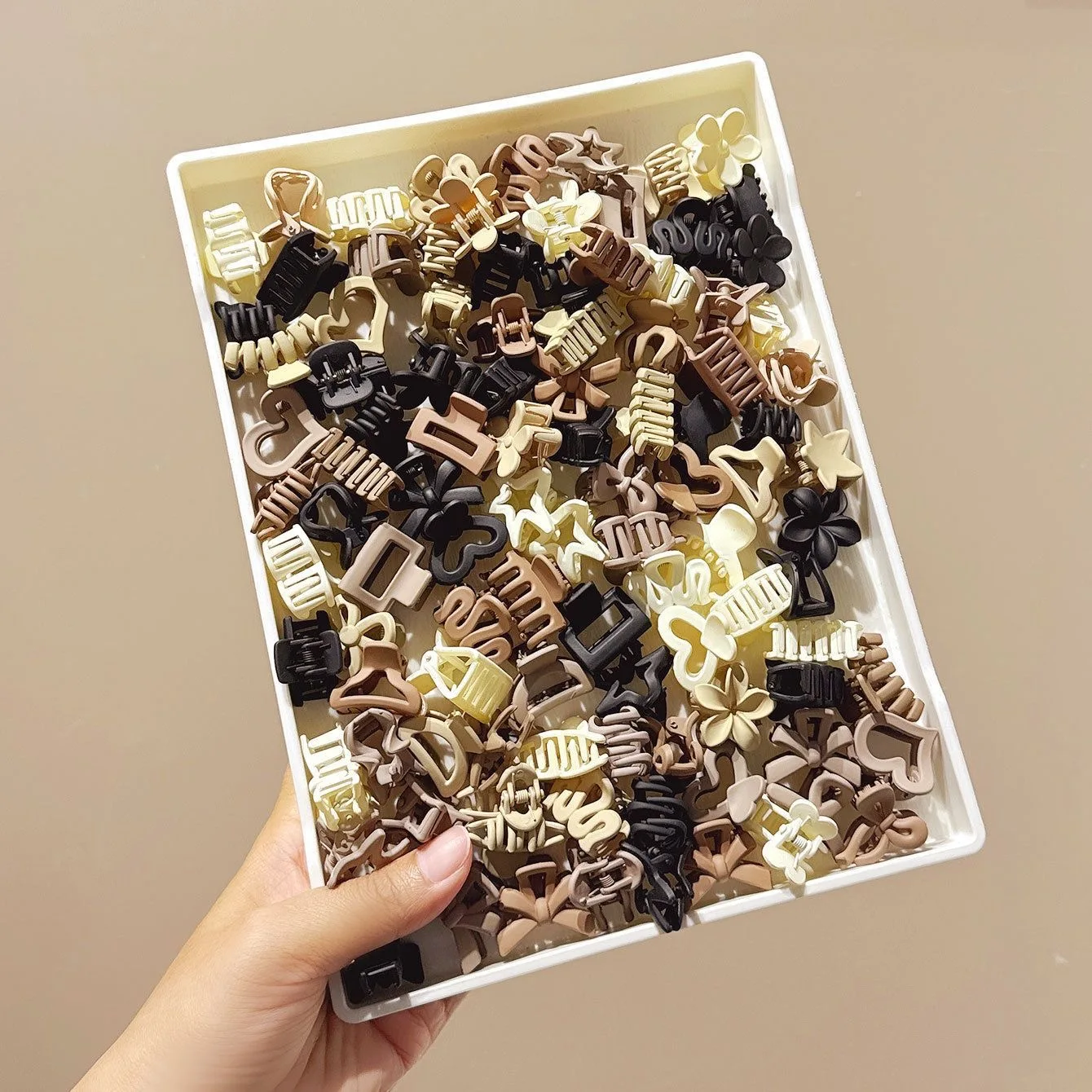 20/10Pcs Small Brown color mix Matte Hair Claw Clips Girls Fllower Rectange Semicircle Hair Clips Hair Accessories for Women