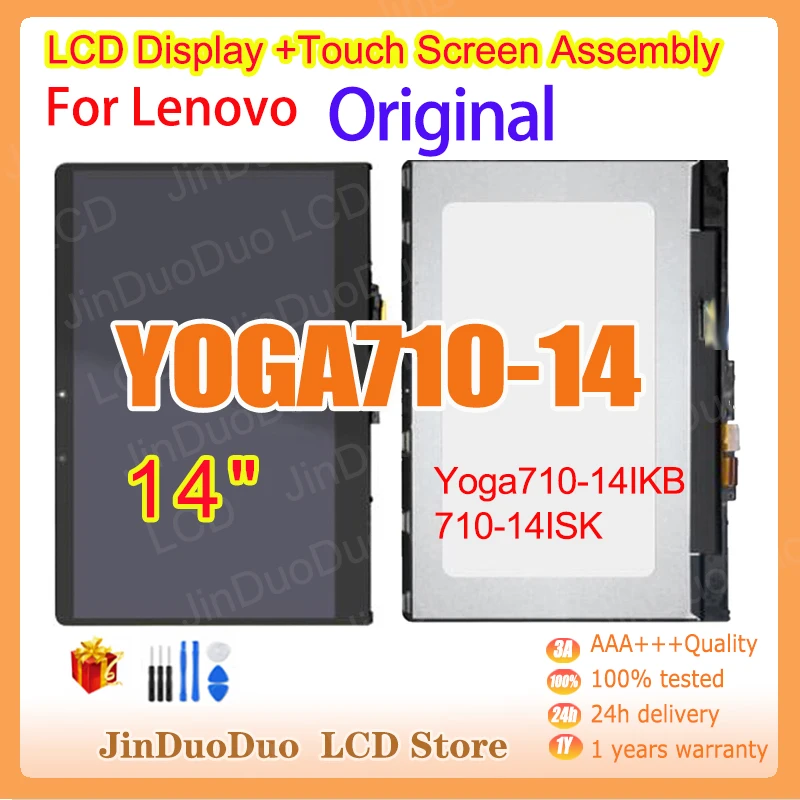 Pantalla LCD táctil de 14,0 pulgadas para Lenovo Yoga710-14, digitalizador con marco, para YOGA, 710, Yoga710-14IKB, 710-14ISK