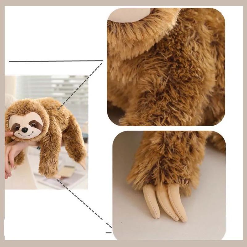 Cute Simulation Sloth Plush Toy Squishy Fluffy Three‑toed Sloth Stuffed Animal Doll Decor Kawaii Animal Plushies Birthday Gift