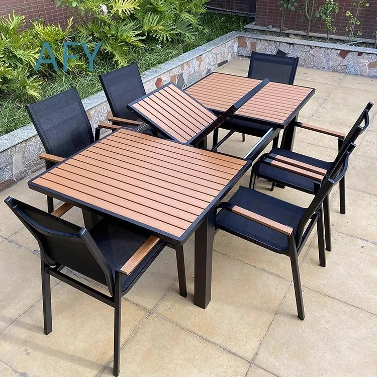 Outdoor WPC Stretch Table and Chair Set for Garden Patio Villa Terrace Hotel Guesthouse Outdoor Furniture Rainproof UV